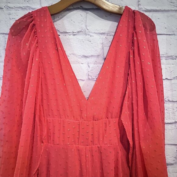 Kimberly Goldson Size XS Lesli Jacquard Long Sleeve Maxi Dress Coral Gold V Neck - Picture 6 of 16